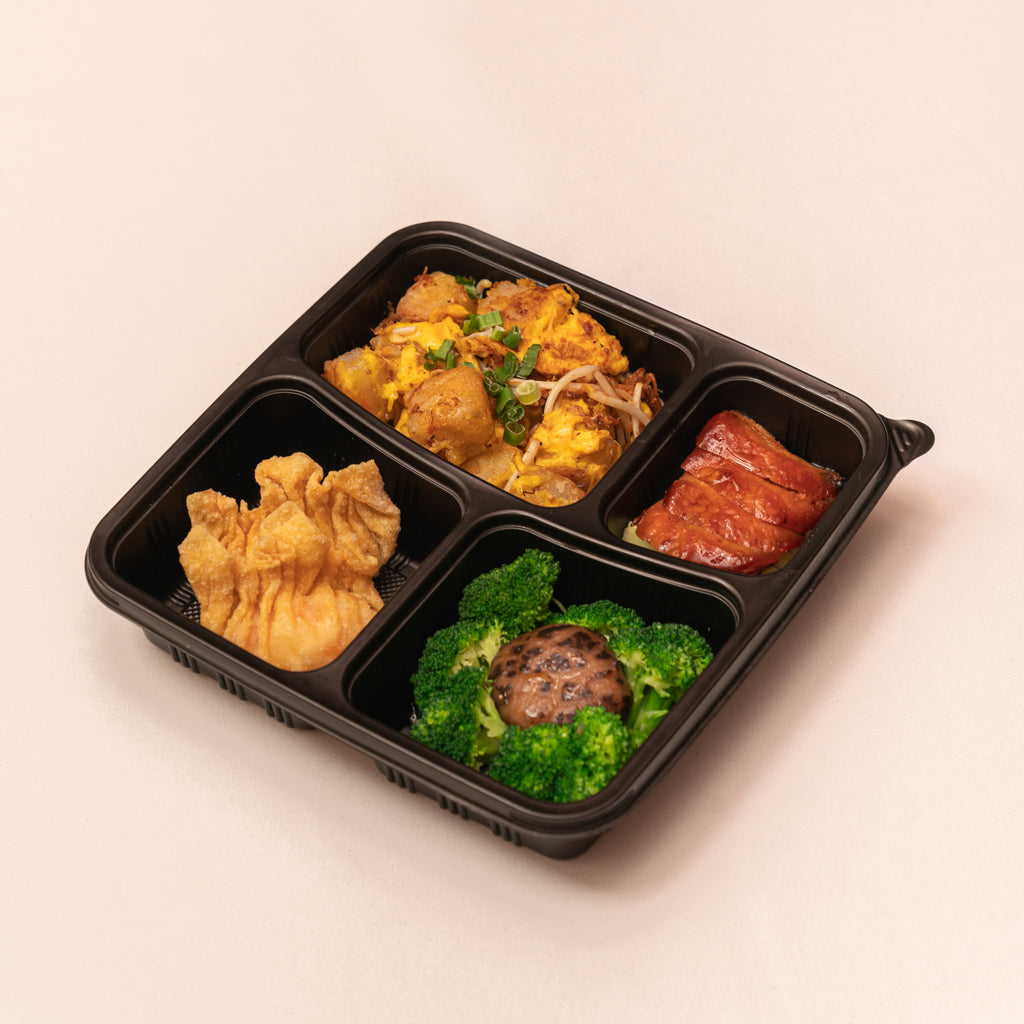 Pan-Fried XO Carrot Cake & Char Siew Bento